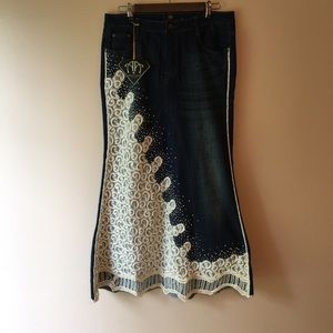 Amanda Adams Couture Beaded Jean Skirt